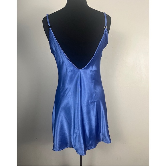 Vintage Fredrick’s of Hollywood Blue Satin mini tie up slip dress size small - Picture 4 of 7